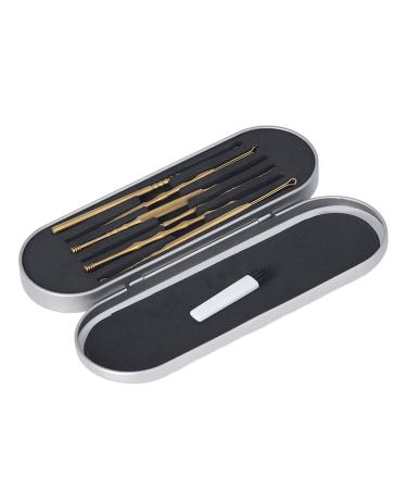 Ear Cleaning Kit Remover Handle Set Case Tool Shaped Stainless Spoon Ear Spoon Set Ear Pick Set Spoon Shaped Stainless Steel Adhesive Removers (Gold)