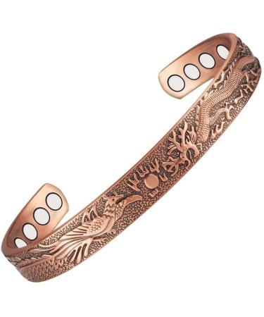 YINOX Copper Magnetic Bracelet Arthritis Sleep Women Men Cycle Pain Relieving Copper Bracelet with 8 Pieces Magnet Dragon 6.5 Inch