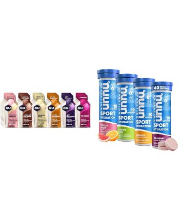 GU Energy Original Sports Nutrition Energy Gel 24-Count Assorted Flavors & Nuun Sport Electrolyte Tablets for Proactive Hydration Mixed Citrus Berry Flavors 4 Pack (40 Servings)