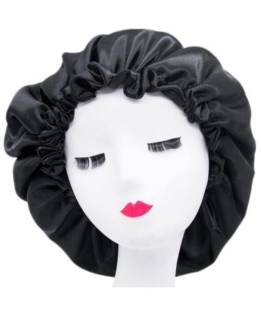 1 pieces of silk hood sleeping hood satin sleeping cap adjustable double-sided sleeping cap Silk Bonnet satin hair hood bonnet sleeping hat night caps hood sleep breathable headgear black