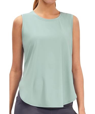 Ice Silk Workout Tank Top for Women - Cool-Dry Sleeveless Yoga Shirt - Greyish Green, Medium - Buy Online on GoSupps.com