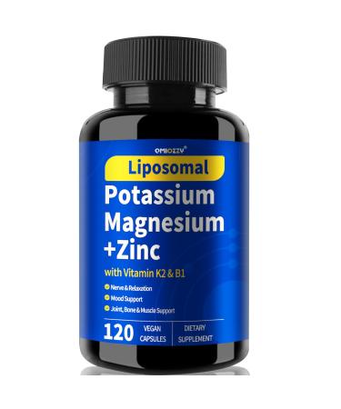 Potassium Magnesium Supplement 1600mg Liposomal Magnesium Aspartate Potassium Chloride with Zinc K2 Vitamin B1 for High Blood Pressure Support Vascular Bone & Leg Cramps 120 Veg Capsules
