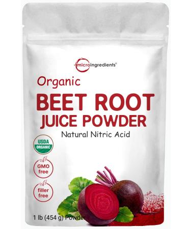 Organic Beet Root Powder, 1 Pound, Cold Pressed and Water Soluble, Beet Juice Pre-Workout Concentrated Powder, Contains Natural Nitrates Acid for Energy & Immune System Support, Non-GMO 1 Pound (Pack of 1)