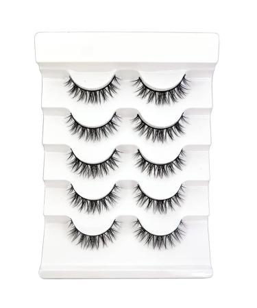 Eyelashes Faux Mink Lashes Natural Look Thick Wispy False Eyelashes 11mm 15mm Thin Band Simple Fake Lashes for Small Eyes 5 Pairs (JKX61)