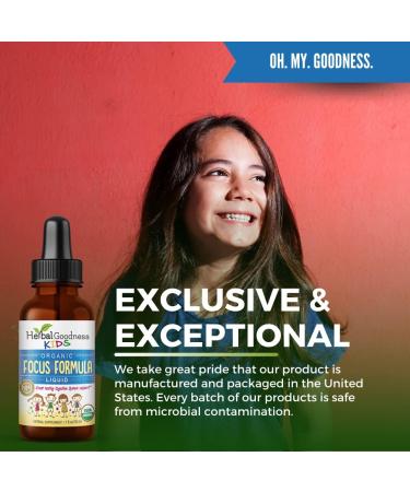 Kids Focus Formula Liquid Extract - Organic Ashwagandha & Moringa Supplement for Brain Support - Vegan 1oz Bottle - Herbal Goodness - Buy Online on GoSupps.com