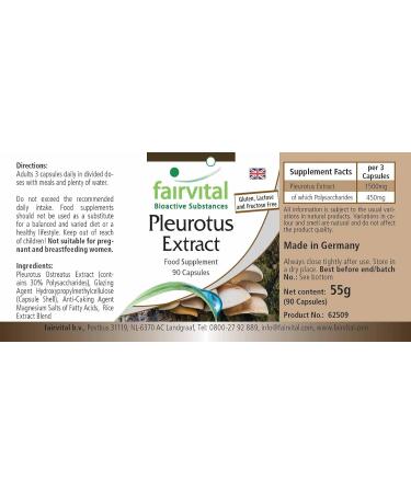 Fairvital | Oyster mushroom extract 500mg VEGAN - Highly dosed - 90 capsules - mushroom extract standardized to polysaccharides 30% - Buy Online on GoSupps.com
