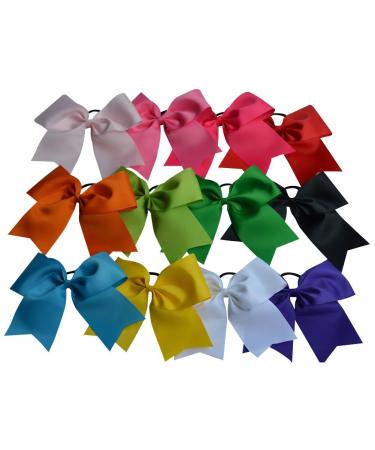 Bzybel 6 Inch Large Cheer Bow Set - 12 pcs Jumbo Hair Bows for Teens & Women - Softball Cheerleader Accessories in Mix Colors - Buy Online on GoSupps.com