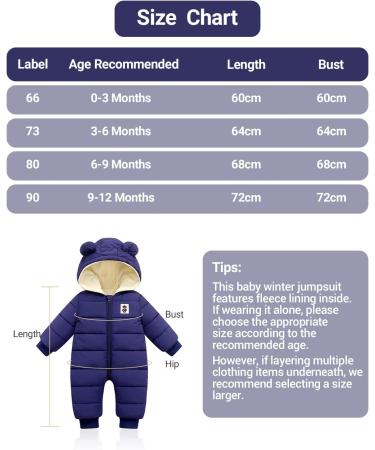 Baby Hooded Winter Romper Down Jacket | Boys Girls Snowsuit Coat | Warm Kids Bodysuit Outfit | Long Sleeve Jumpsuit (9-12 Months) - Navy Blue - Buy Online on GoSupps.com