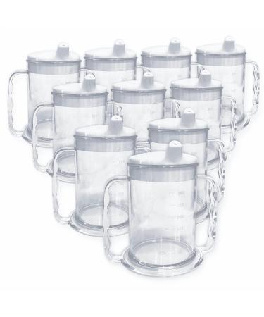 Wide floor two handle drinking cups with drinking lids - 10 pieces |Adult drinking aid cup mug older people Small pouring drinking lid double handle dementia arthritis weak handle drink cup 10-pack drinking lid