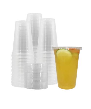 Belinlen 100 Sets 24 oz. Plastic Crystal Clear Cups with Flat Lids for Cold Drinks Iced Coffee Bubble Boba Tea Smoothie etc. (Coming with Extra 20 lids as Bonus) 24oz(100pack)with lids