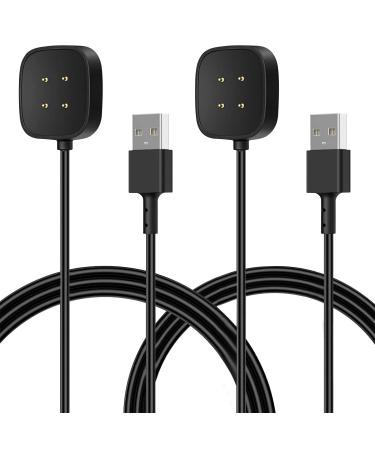 Fitbit 3 Charger, Fitbit Charging Cable, Charger for Fitbit Sense, 2pc 3.3ft Fitbit Chargers Replacement Compatible Fitbit Sense/Sense 2 / Versa 3 / Versa 4 USB Charging Cable Cord Stand Dock, Black