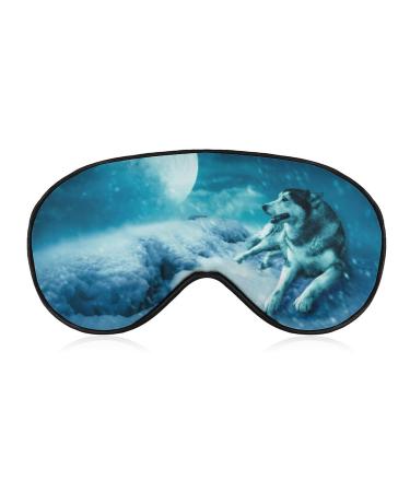 Wolf On Full Moon Night Sleep Mask Eye Cover for Sleeping Blindfold with Adjustable Strap Blocks Light Night Travel Nap for Men Women