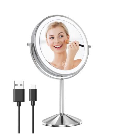 Kirkcaldy Lighted Makeup Mirror  1X 10X Magnifying LED Vanity Mirror with 3 Color Lights  8 Rechargeable Double Sided Desk Cosmetic Mirror  360  Rotation Touch Screen Light up Mirror