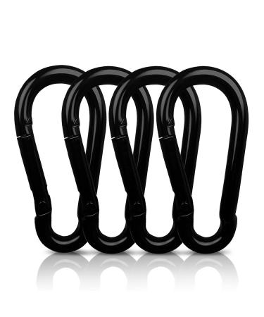 AUTMATCH Carabiner Clips 3" Spring Snap Hook Caribeener Clips Buckle Heavy Duty Locking Carabiners Chain Quick Links, 4 Pack M8 - 5/16" (8 X 80mm) Carbon Steel - Black