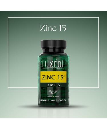 LUX OL - Zinc 15(1) - Dietary Supplement - Maintains Normal Hair & Skin Nails (2) - Provides 15mg of Zinc per Daily Dose - 3 Month Program - Made in France - 90 Capsules - Buy Online on GoSupps.com