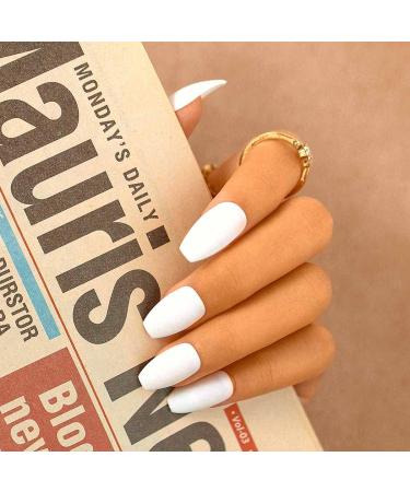 Sethexy 24-Piece Matte Ballerina White Acrylic Nails - Medium Coffin Tips for Women & Girls | High-Quality Nail Art - Buy Online on GoSupps.com