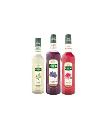Floral assortment of syrups Mathieu Teisseire Elderflower, Violet, Pink, 3 bottles (70cl and 1L).