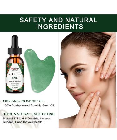 Gua Sha Facial Tools Set with Natural Jade Stone for Anti-Aging Massage - Includes Rosehip Face Oil for Puffiness and Fine Lines - 30ml - Buy Online on GoSupps.com