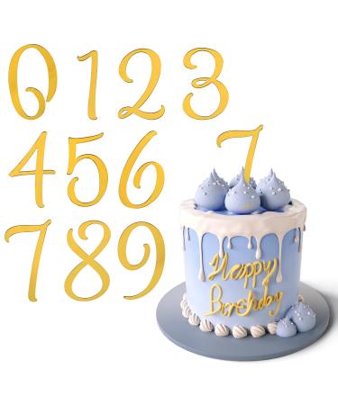 SAVITA 10pcs Acrylic Number Cake Topper with 0-9 Numbers Gold Number Cake Toppers Birthday Cake Toppers Numbers for Party Anniversary Celebration Birthday Wedding Cake Decorations (D20066)