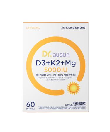 Dr. Austin Liposomal Vitamin D3 5000IU with K2 & Magnesium | Nano Targeted Delivery for High Absorption | Prenatal & Daily Immune Support | 60 Softgels (1)