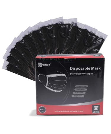 bigox Face Mask Individually Wrapped Disposable 100 Pack Black Black*100pcs