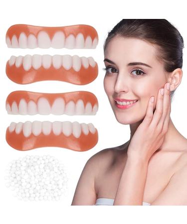 Dazzluxe 2 pair instant veneers dentures comfort fit upper and sub-notes veneers temporary cosmetic artificial teeth for men and women cover missing teeth