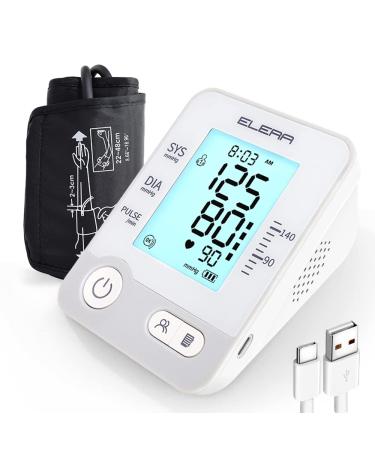 Large Cuff Blood Pressure Machine, Elera 8.66-18.89 Inches Home Use Digital Automatic Blood Pressure Monitor, Upper Arm BP Cuff Kit with Voice, Two User Mode, Type C Cable (Gray)