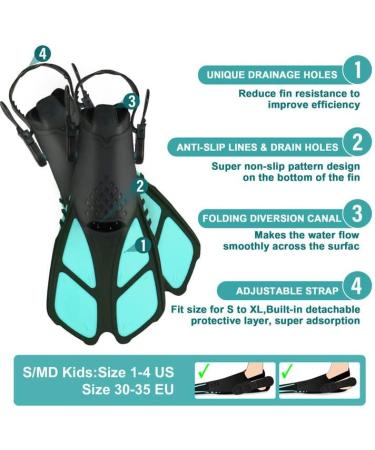 AosDero Kids Snorkeling Set - Tiffany Blue | Adjustable Flippers, Panoramic Mask, Dry Snorkel Tube | Ages 5-14 - Buy Online on GoSupps.com