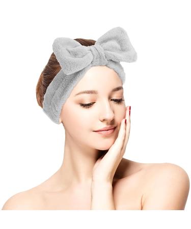 Women's Spa Bowknot Headband - Coral Fleece Makeup & Hair Band | Elastic Cosmetic Headwrap for Shower & Skincare (Gray) - Buy Online on GoSupps.com
