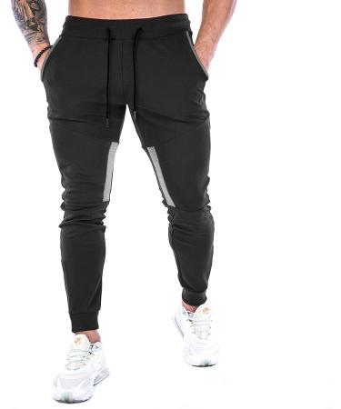 GANSANRO Men's Slim Fit Jogger Sweatpants with Zipper Pockets - Black Large - Buy Online on GoSupps.com