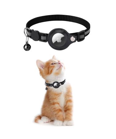 Kolacen Reflecting Airtag Catushage Airtag with Airtag Shell and Bell adjustable Airtag Cat neck band with a stoppable safety buckle for puppies cats kitten (black)