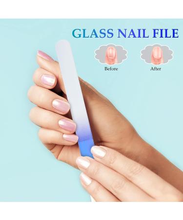 4 Pcs Glass Nail File Set with Cuticle Pusher - Gradient Blue | Double Sided Crystal Nail Files for Manicure & Pedicure - Buy Online on GoSupps.com
