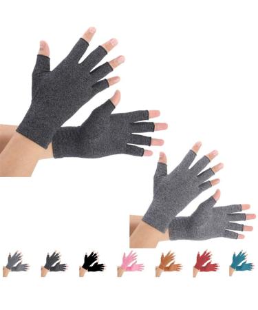 2 Pairs Arthritis Compression Gloves for Arthritis Pain Relief, Rheumatoid, Osteoarthritis and Carpal Tunnel for Men and Women, Fingerless for Typing (Medium, Black+Gray) Medium (2 Pair) Black+gray