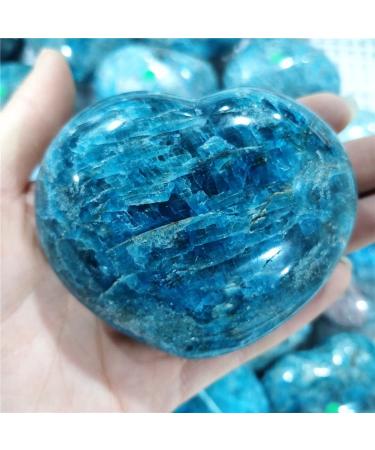 Gift for the family natural raw blue apatit crystal carved loving heart Reiki Heilmineralstein Cabochons indie room decoration for gifts lucky stone crystal (size: 2 250-300g