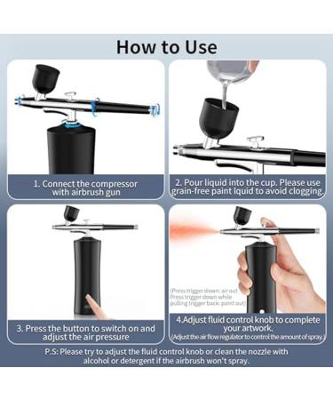 zutaa Airbrush Kit 30PSI Cordless Rechargeable High-Pressure Non-Clogging Air BrushGun for Nail Art Painting Cake Decor Black - Buy Online on GoSupps.com
