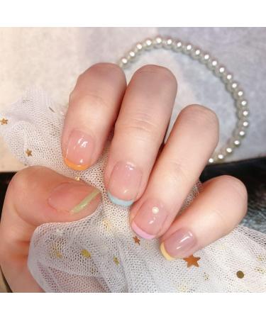 Short Square Shape Press on Nails 24 PCS Artificial Fake Nails with Pearl Decoration Design Full Cover French False Nails for Women and Girls Nail 18 - Buy Online on GoSupps.com