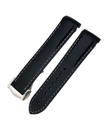 Sawside 20 mm curved rubber bracelet suitable for Omega Speedmaster Moonwatch Seamaster 300 AT150 bracelet Black / White Golden Buckle