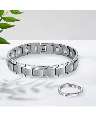 DGUSO Men's Magnetic Bracelet - Titan Steel Adjustable Jewelry with Gift Box | Stylish Magnetic Hard Band & Ring Set - Buy Online on GoSupps.com