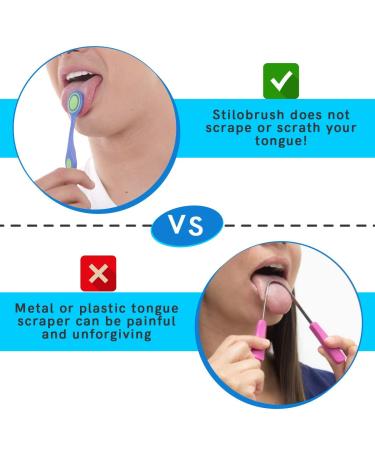 Stilobrush Tongue Cleaner | Dual-edge Panels | 5-tiered Design | Bi-directional Wiping | Fights Bad Breath | Adult & Children 6+ | 1 (Blue) - Buy Online on GoSupps.com