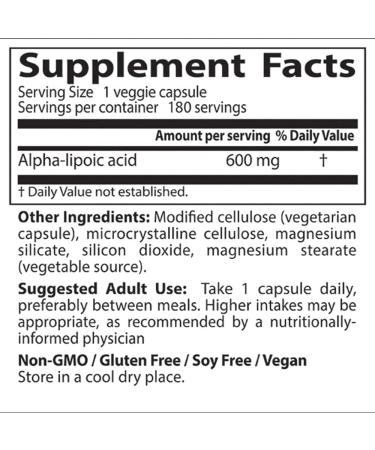 Doctors Best Alpha Lipoic Acid 600 mg - 60 Veggie Caps | Finest Antioxidant Supplement for Optimal Health | International Shipping Available - Buy Online on GoSupps.com