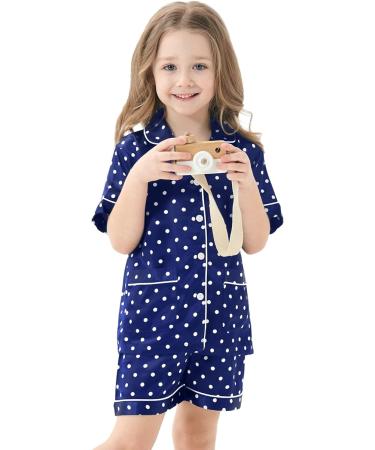 SWOMOG Kids Satin Pyjamas Set | Short Sleeve Silk Nightwear | 2 Piece Lounge Set | 4-5 Years | Navy Blue Dot - Buy Online on GoSupps.com
