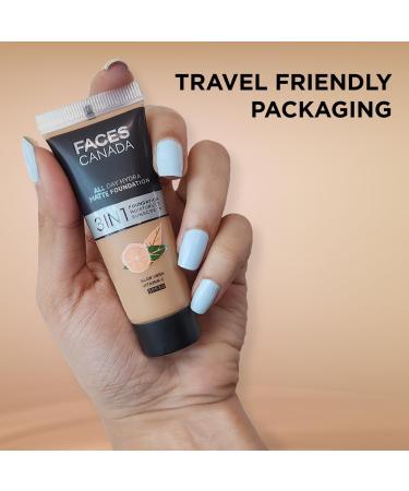 FA..CES/ CANADA All Day Hydra Matte Foundation - Mini | 3-in-1 Foundation + Moisturizer + SPF 30 | 24 HR Aloe Hydration & Vitamin C | 10HR Long Wear | Medium to High Buildable Coverage | Medium Natural 15ml - Buy Online on GoSupps.com