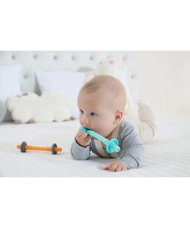 Teething Tube with Safety Shield | Baby Hollow Teether Sensory Toys | Food-Grade Silicone | Infant 3-12 Months | Boys Girls | 1 Pair + 4 Cleaning Brushes (Tangerine + Gray) - Buy Online on GoSupps.com