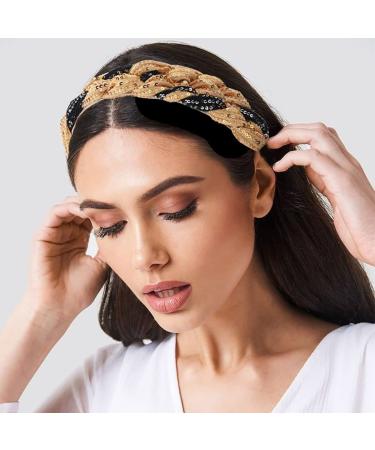 Roncidy Gold Sequins Wide Headband - Fashionable Elastic Hair Hoop for Women & Girls - Buy Online on GoSupps.com