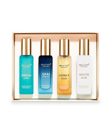 BellaVita Luxury Womens Perfume Set | Christmas Gift set for women | Includes: Honey OUD Skai Fresh White OUD | Luxury Fragrances Gift for Women | Perfume Gifts for Women | 4x20ml (4x0.68 fl.oz) - Buy Online on GoSupps.com