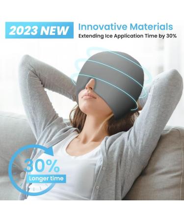 NEWGO Migraine Relief Cap | Full Coverage Headache Hat for Cold Therapy | Ice Head Wrap for Puffy Eyes, Sinus & Stress Relief | Form Fitting & Stretchable - Light Grey - Buy Online on GoSupps.com