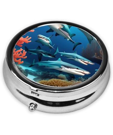 Submarine Shark Coral Round Pill Box - 3 Compartment Travel Organizer for Pills | Portable & Stylish Travel Accessory - Buy Online on GoSupps.com