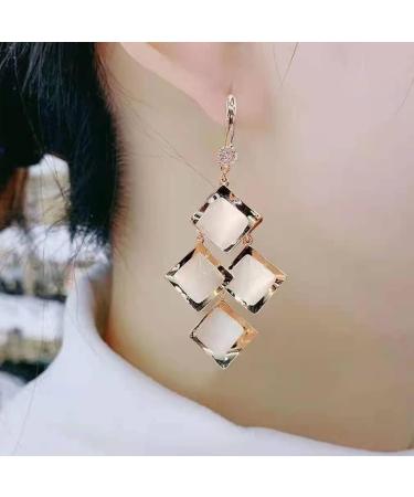 Earrings Opal Diamond Earrings Square Silver Dangle Earrings for Women in Gold-Plted and Sterling Silver Hooks Elegant Simple - Buy Online on GoSupps.com