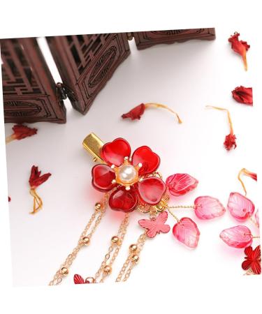 Ipetboom Tassels Hair Clips Hair Pin Hair Barrettes Flower Hairpins Flower Shape Hairpins Antique Style Barrettes Clip Red Chinese Style Hair Clips - Buy Online on GoSupps.com