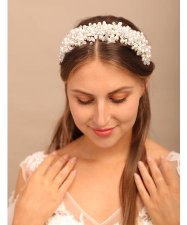 YERTTER Vintage Wedding Pearl Tiara Handmade Bride Headband - Greek Goddess Crown for Wedding, Prom & Parties (Style 1) - Buy Online on GoSupps.com